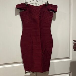 Beautiful Burgundy Bandage Off-Shoulder Dress